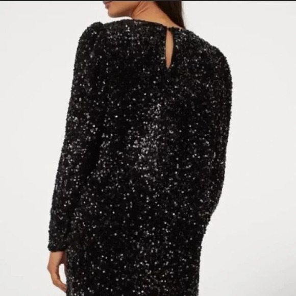 H&M Limited Edition Black Sequin Puff Sleeved Night Dress, 6 size, NWT - Picture 3 of 7